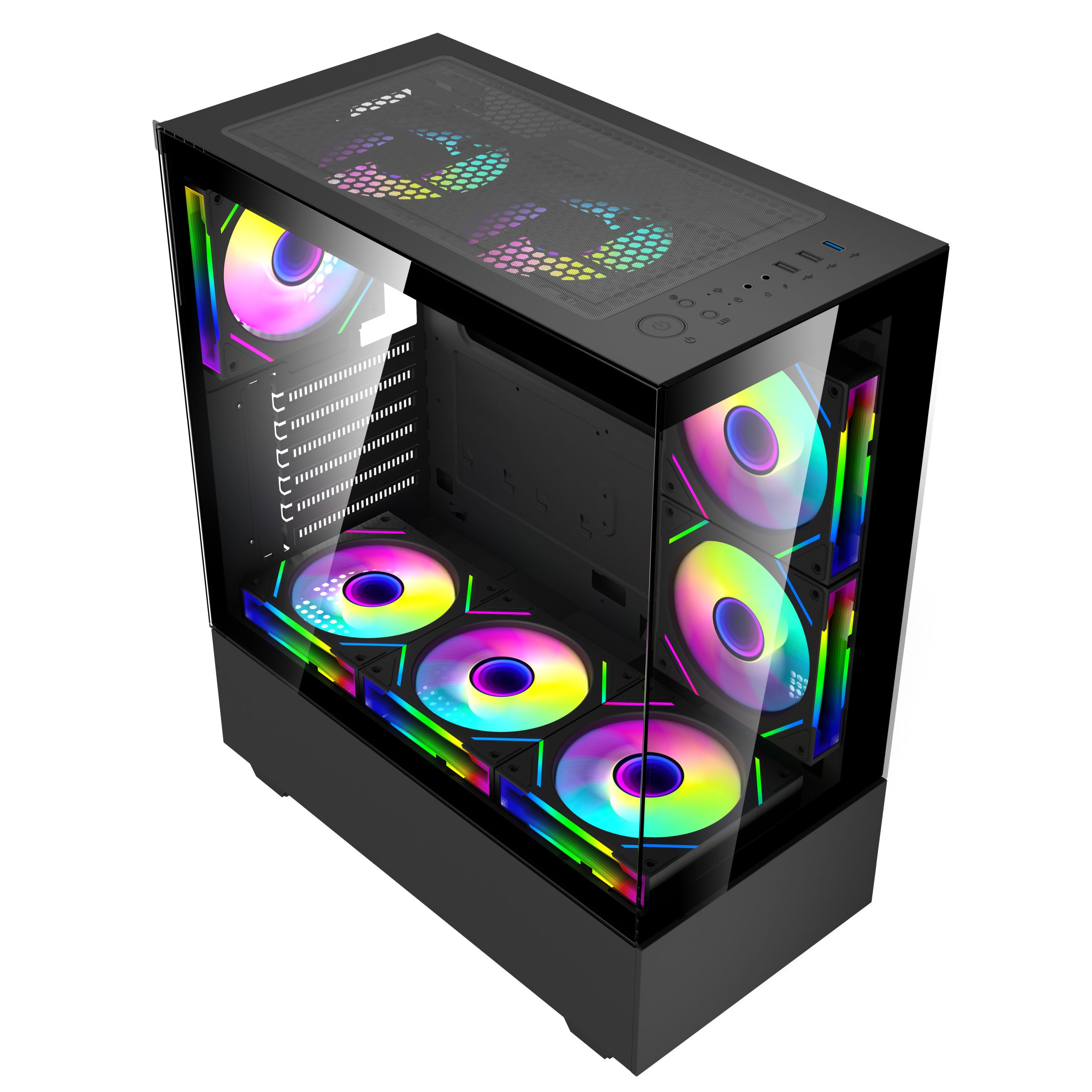 deluxe full towers desktop Panoramic tempered glass white pc casing cpu ...